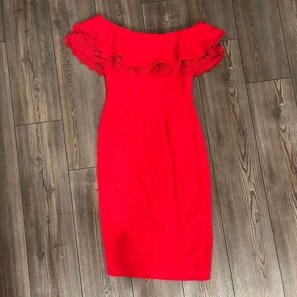 Aidan Mattox Mini Dress Women's Size 0 Red 100% Polyester Off The-Shoulder - Picture 2 of 6